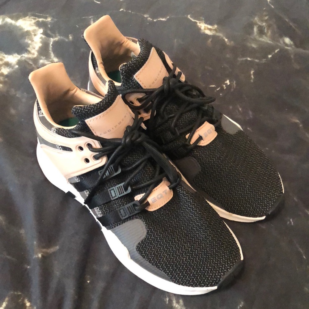 Black and Pink Adidas EQT Support Running Shoes